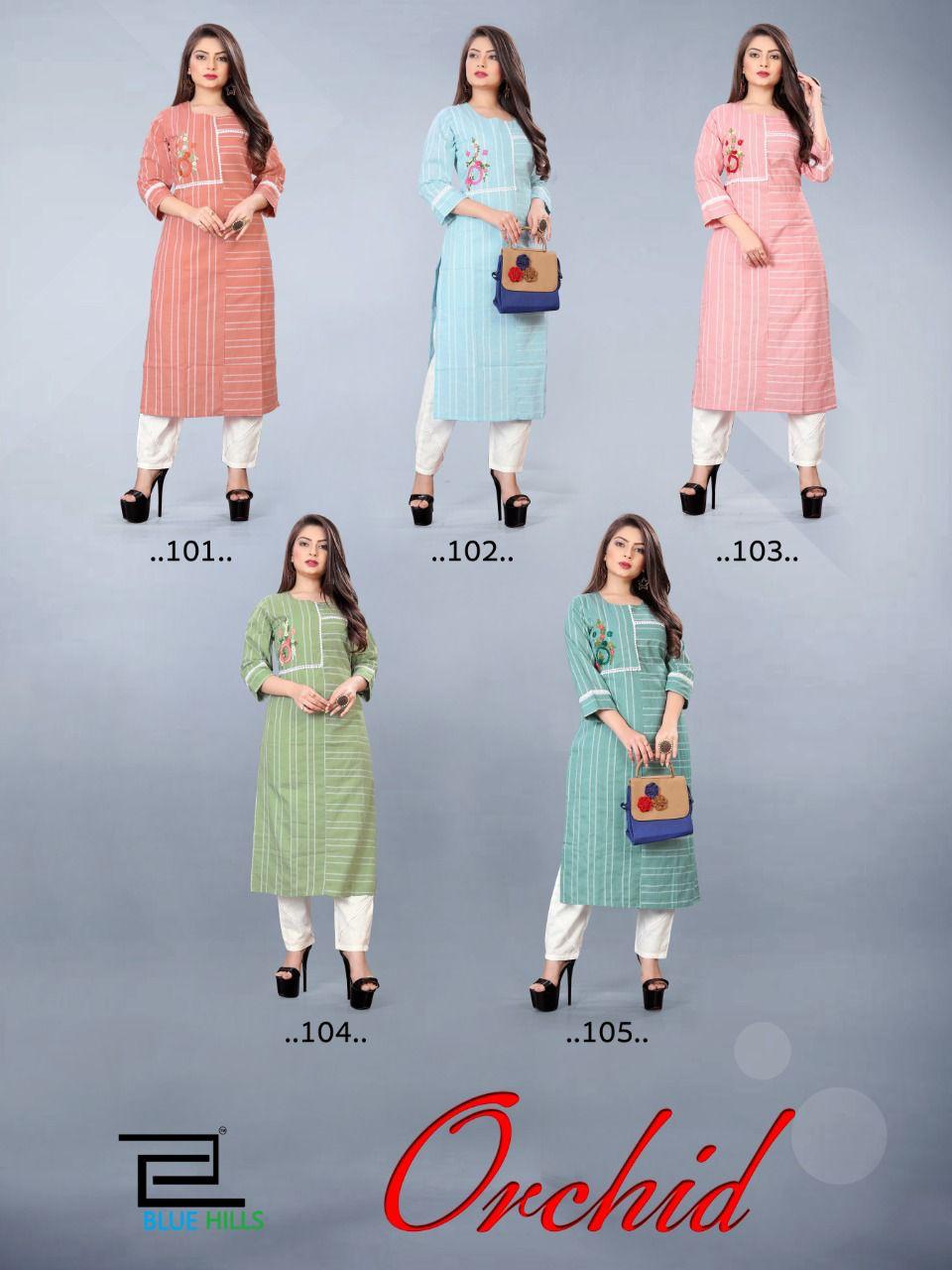 Blue Hills Orchid Casual Wear Cotton Jacquard Designer Kurti With Pant Latest Collection
